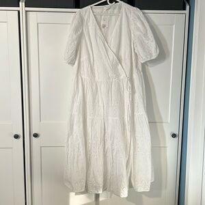 H&M plus sized white cotton eyelet dress